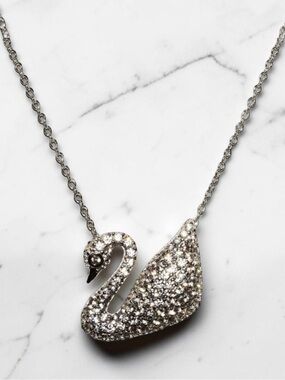 Natural White Topaz Swan Pendant Necklace 78 Stone 1.00ctw Sterling 18.125in